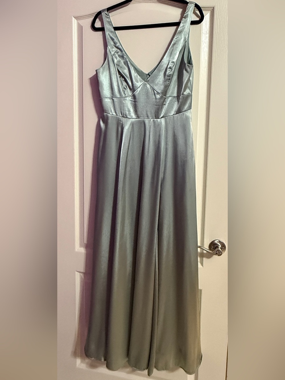 Galina Signature Charmeuse Tank V-Neck Dress with Slit Bridesmaid Dress Size 12